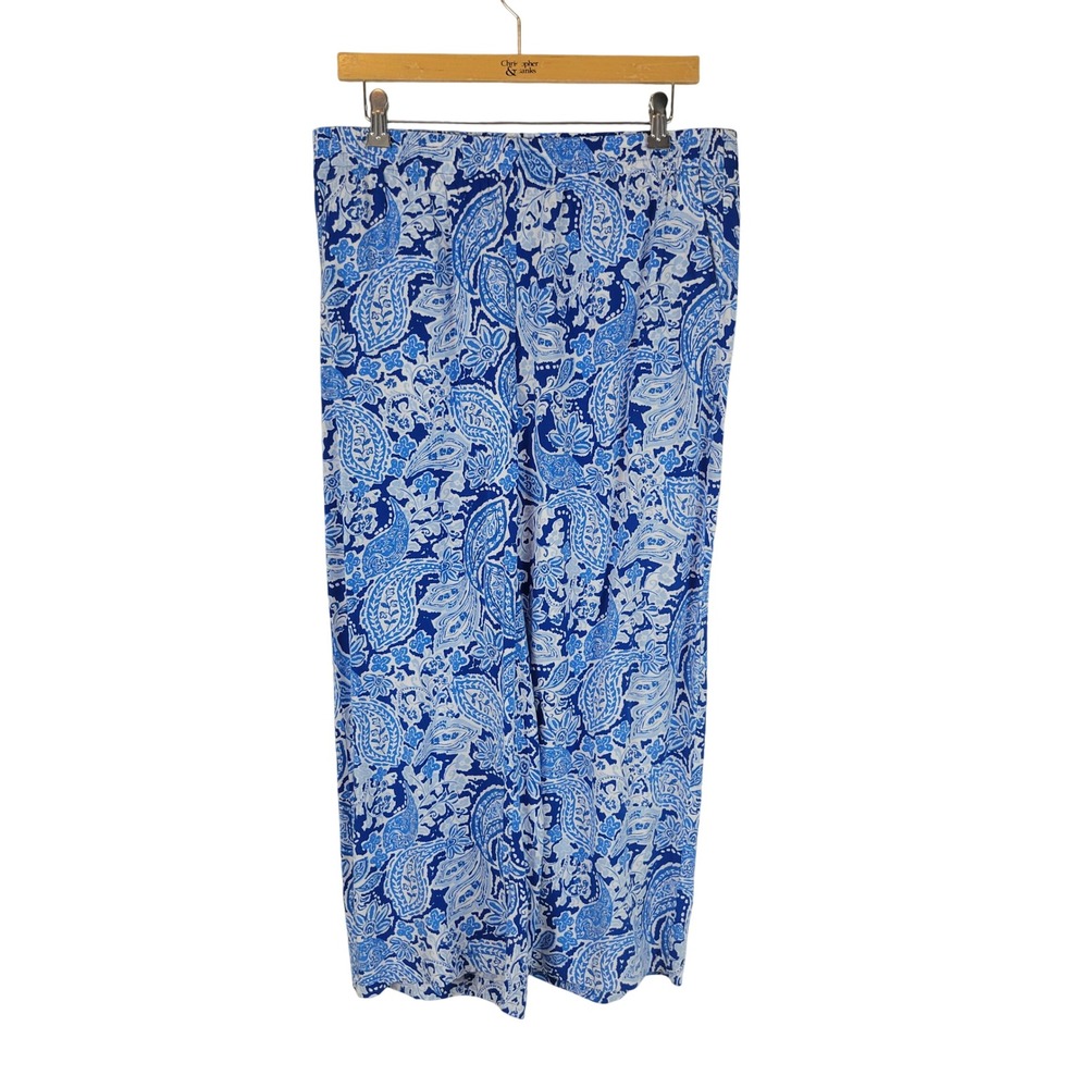 J. Jill Paisley Wide Leg Pull On Pants Blue White Size Medium Elastic Waist